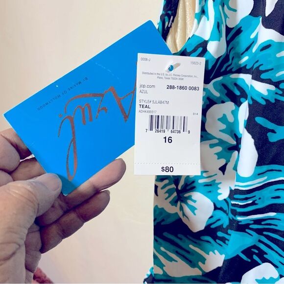 NWT Azul Swim Dress Swimsuit Padded Side Tie Tropical Print Sz 16 Gorgeous - Picture 7 of 7